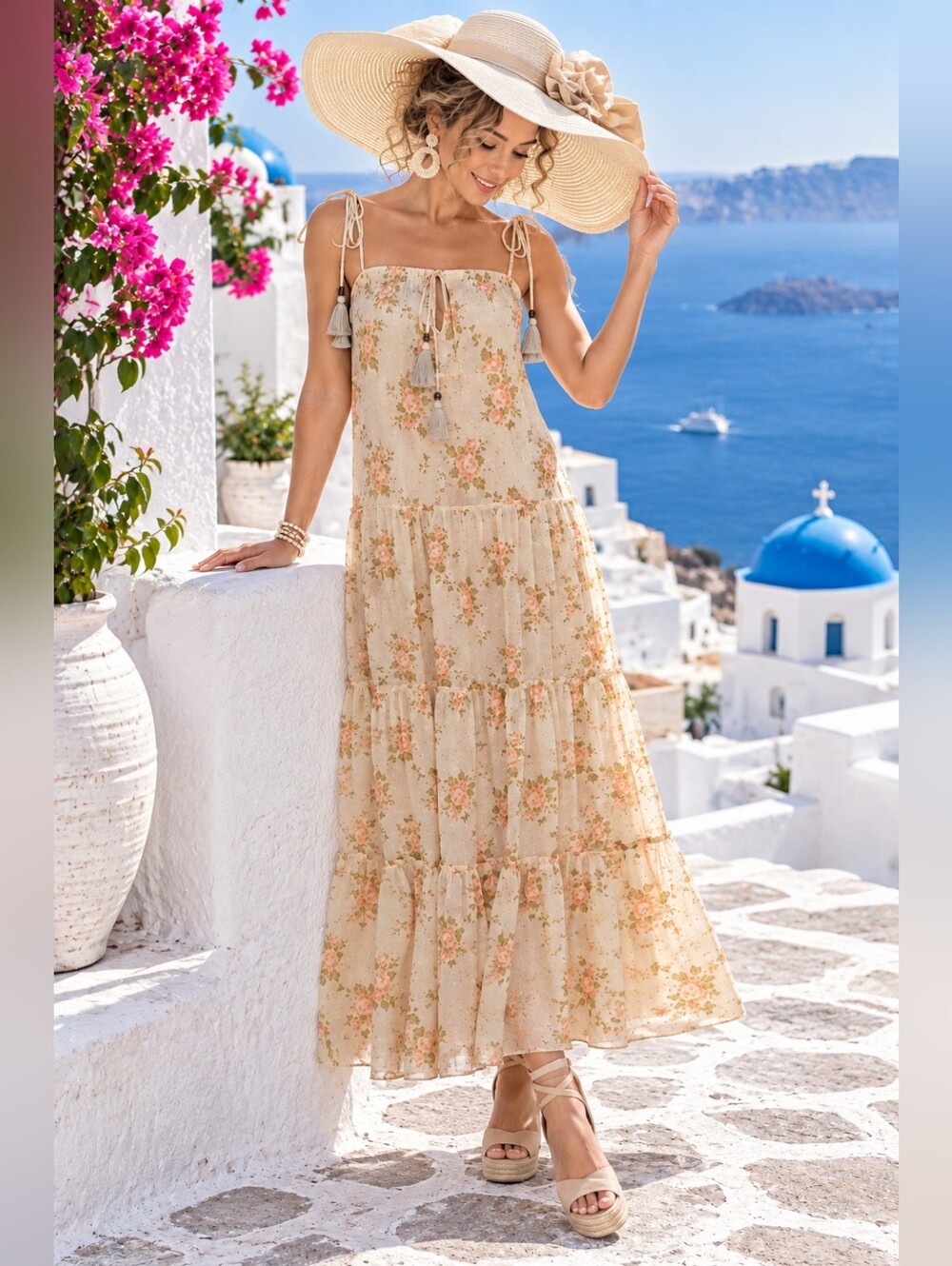 NWT Storia Floral Chiffon Tiered Maxi Dress Small Cottagecore Boho Romantic Chic